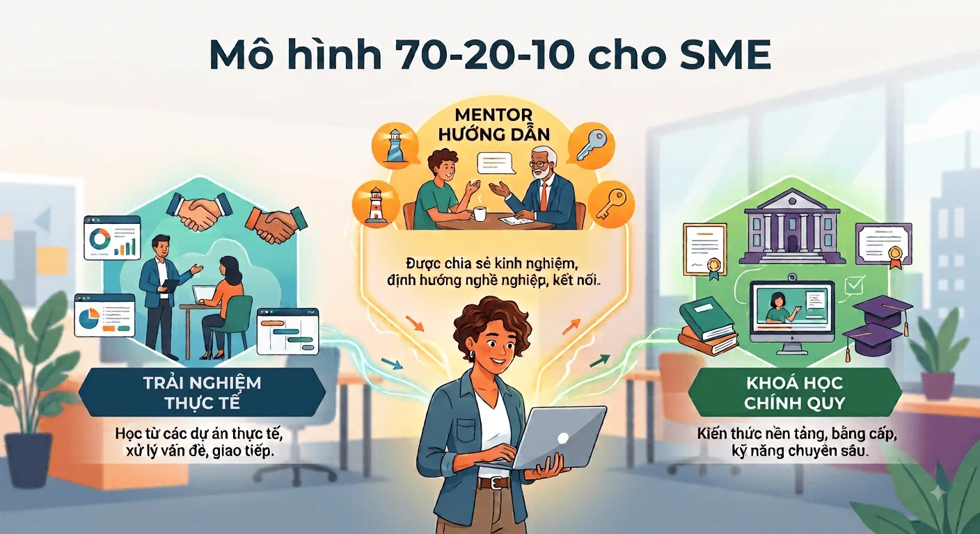Vì sao 70-20-10 hiệu quả hơn nhiều khóa học đào tạo đắt tiền? Lời giải cho SME