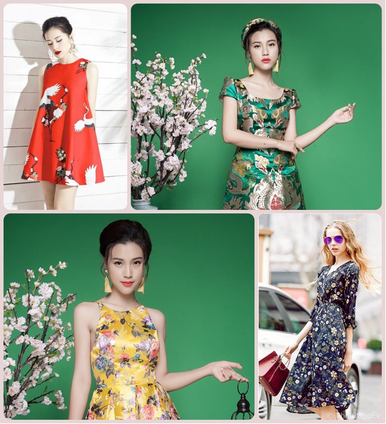 Váy họa tiết nổi bật cho dịp tết 2018
