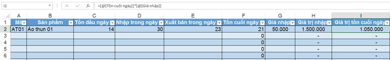 Quan ly kho - gia tri ton kho bang excel