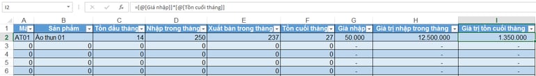 Quan ly kho - gia tri ton kho bang excel