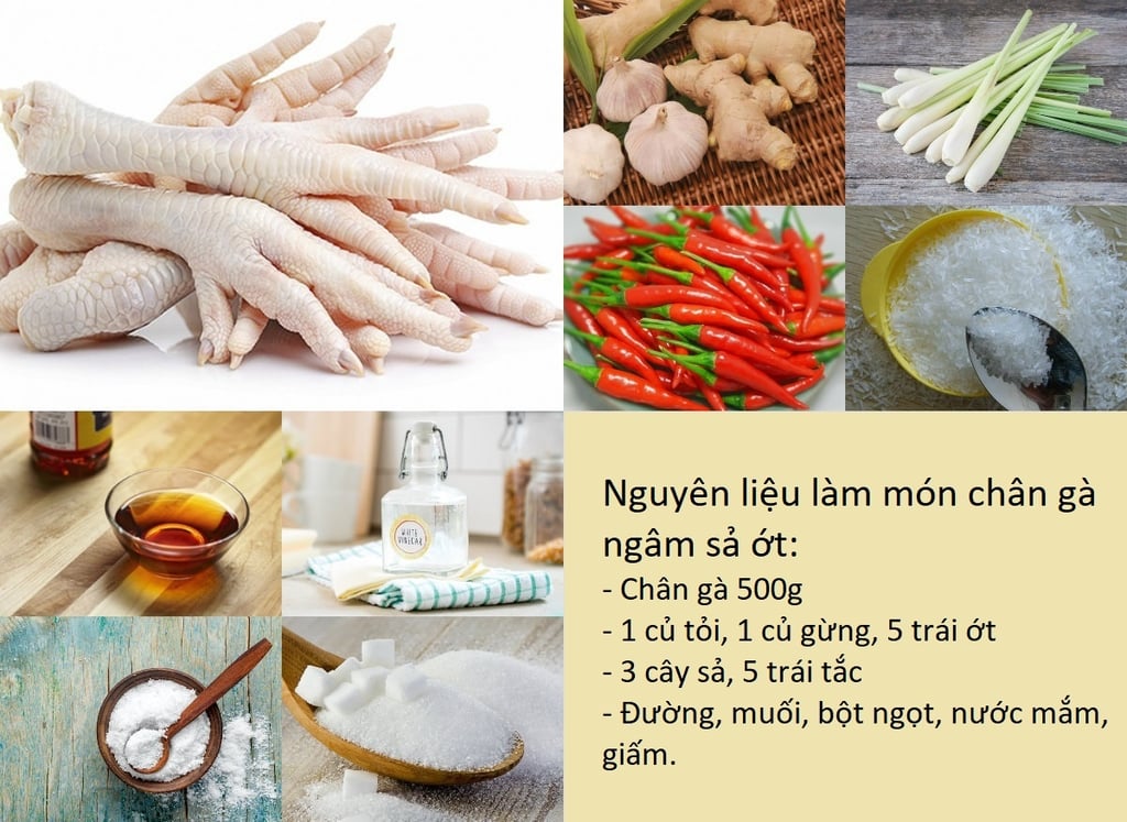 nguyên liệu làm món chân gà ngâm sả ớt