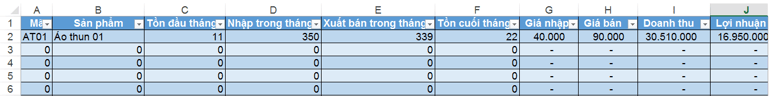 Dung excel de quan ly kho - doanh thu - loi nhuan